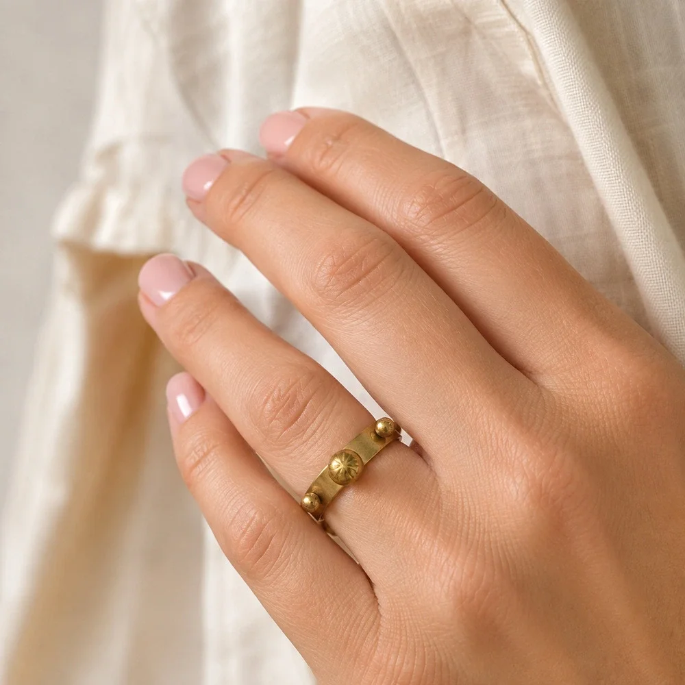 Stainless Steel Triple Ball Statement Ring Size 20 | Gold Tone Punk Jewelry
